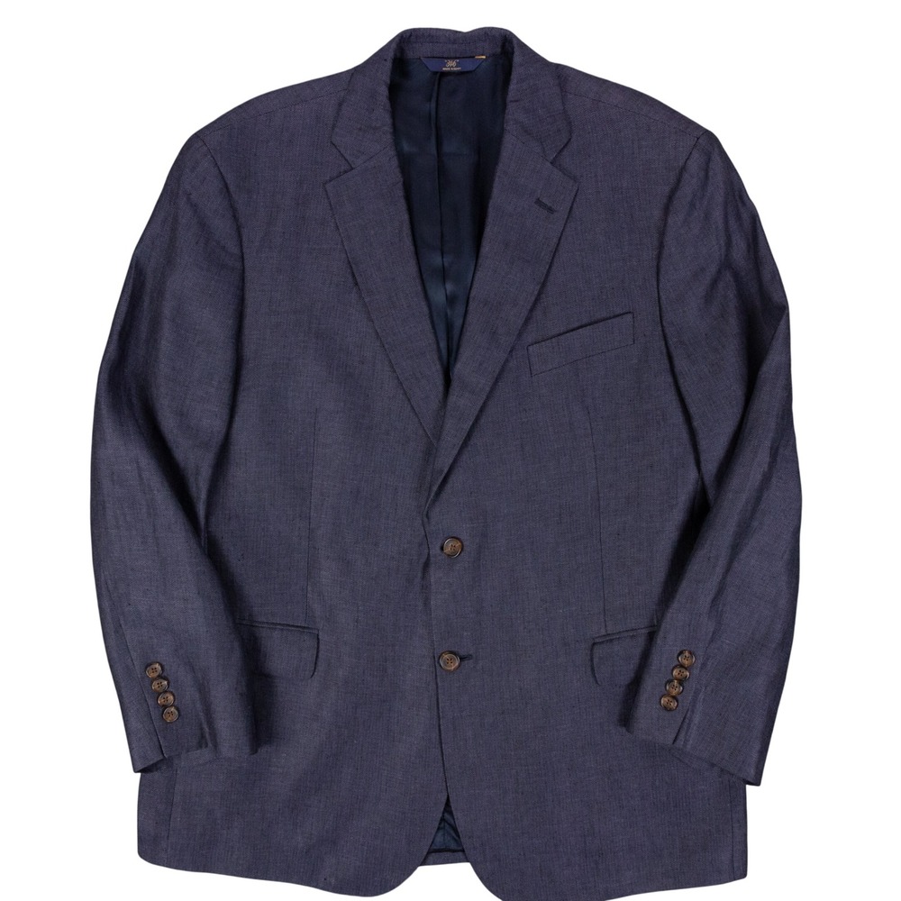 Brooks Brothers Blazer Mens 46R Navy Blue Linen Madison Fit Herringbone Coat